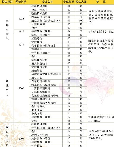 銅陵市理工學(xué)校、招生計劃
