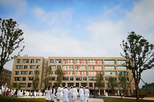 四川衛(wèi)生康復(fù)職業(yè)學(xué)院新校區(qū)放學(xué)的學(xué)生